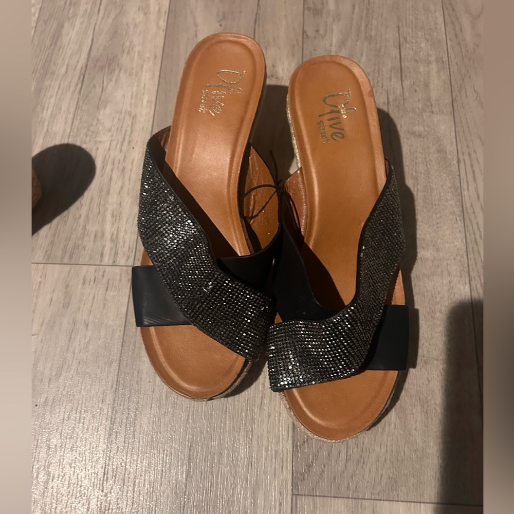 Black and Silver Women's wedge Sandals